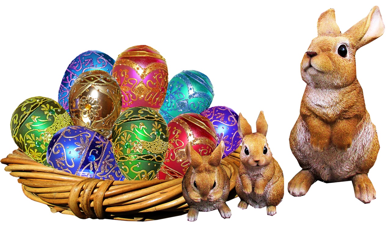 Easter Bunnyand Decorated Eggs PNG image