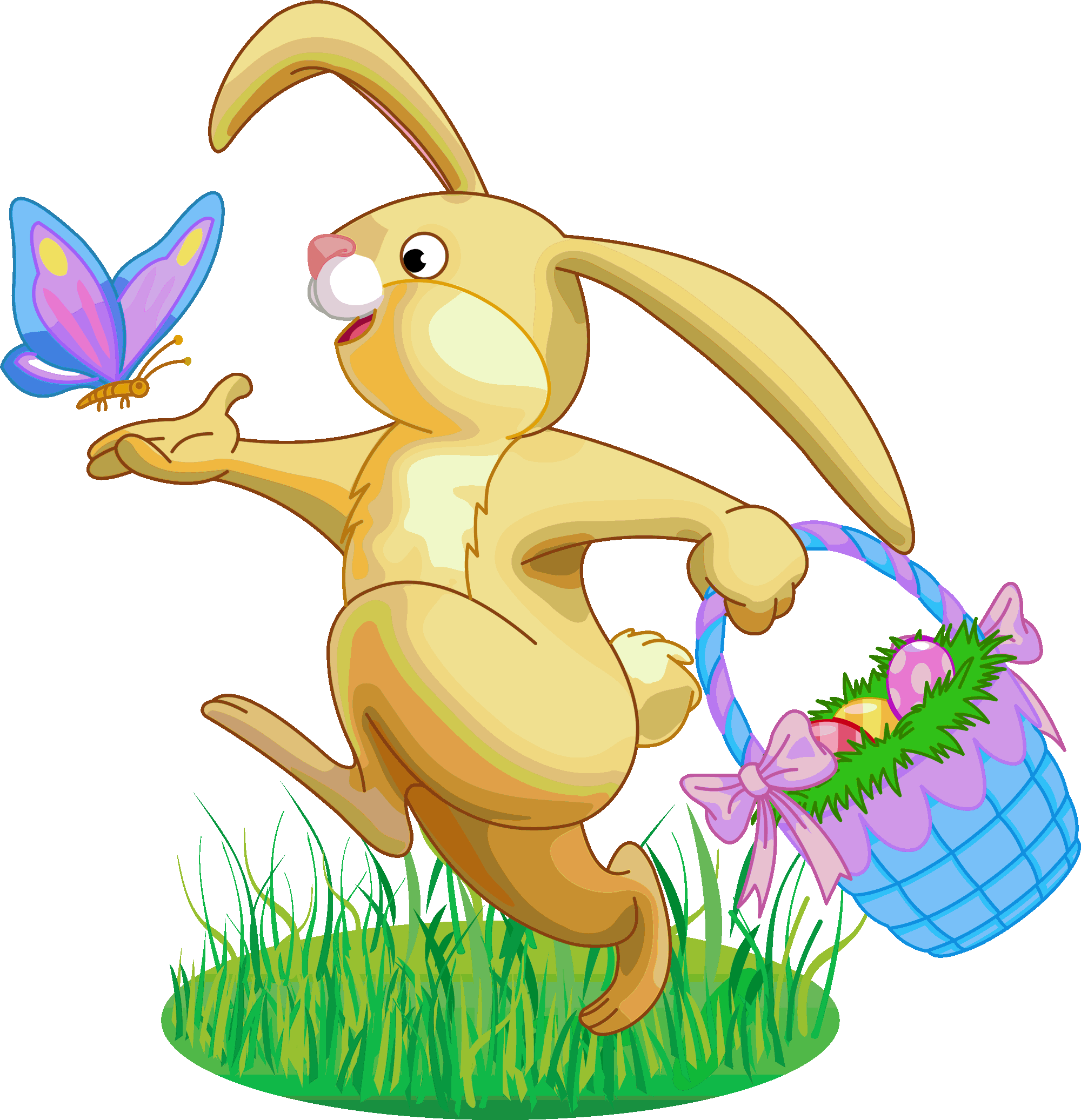 Easter Bunnywith Basketand Butterfly PNG image