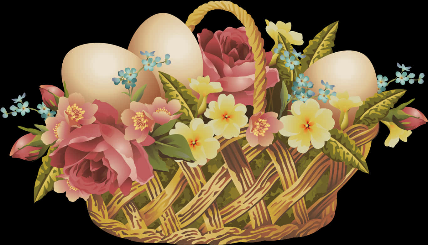 Easter Egg Basket Floral Design PNG image