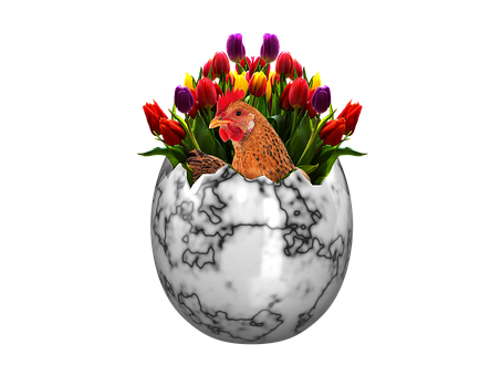 Easter Egg Vasewith Chickenand Tulips PNG image