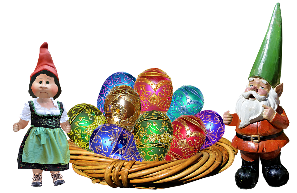 Easter Gnomesand Decorated Eggs PNG image