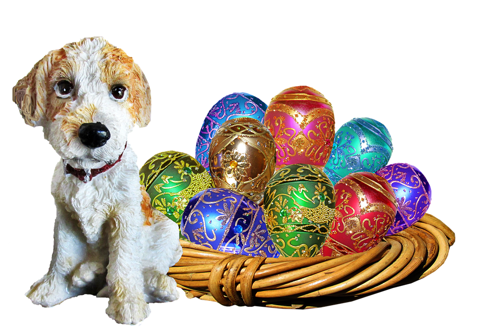 Easter Puppy With Decorated Eggs PNG image