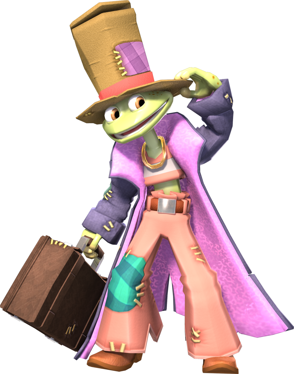 Eccentric Frog Characterwith Top Hatand Suitcase PNG image