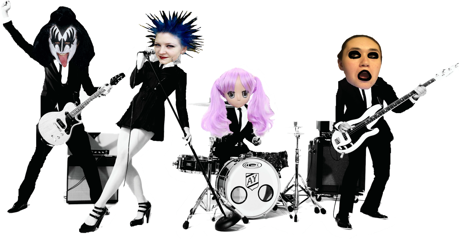 Eclectic Band Cartoonand Real Hybrid PNG image