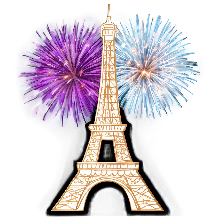 Eiffel Tower With Fireworks Background Png 8 PNG image