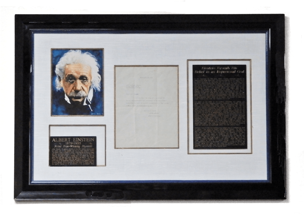 Einstein Portraitand Manuscript Display PNG image