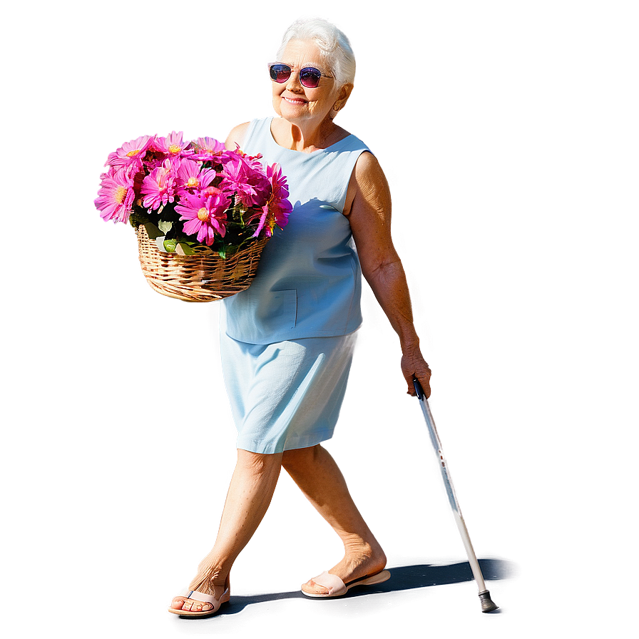 Elderly Lady With Flowers Png 06252024 PNG image