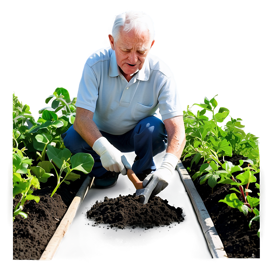 Elderly Man Gardening Png Eff PNG image