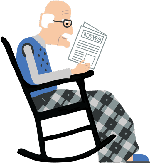 Elderly Man Reading Newspaperon Rocking Chair PNG image