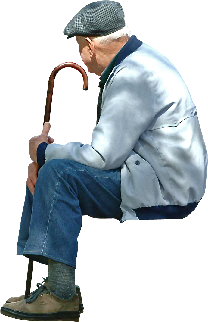 Elderly Man Sittingwith Cane.png PNG image