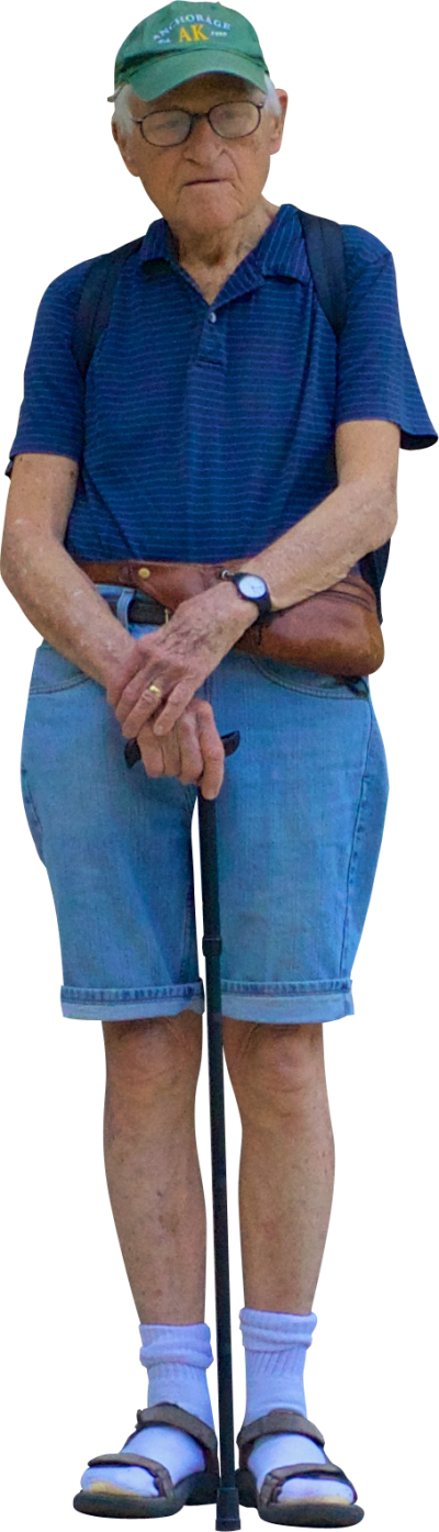 Elderly Man With Walking Stick PNG image