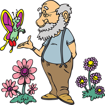 Elderly Manand Friendly Bug PNG image