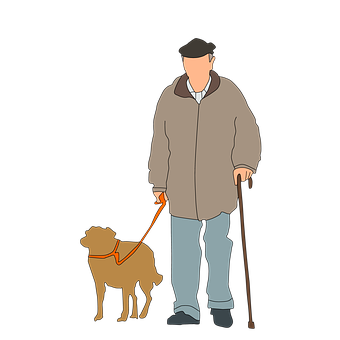 Elderly Manwith Guide Dog PNG image