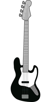 Electric Bass Guitar Blackand White PNG image