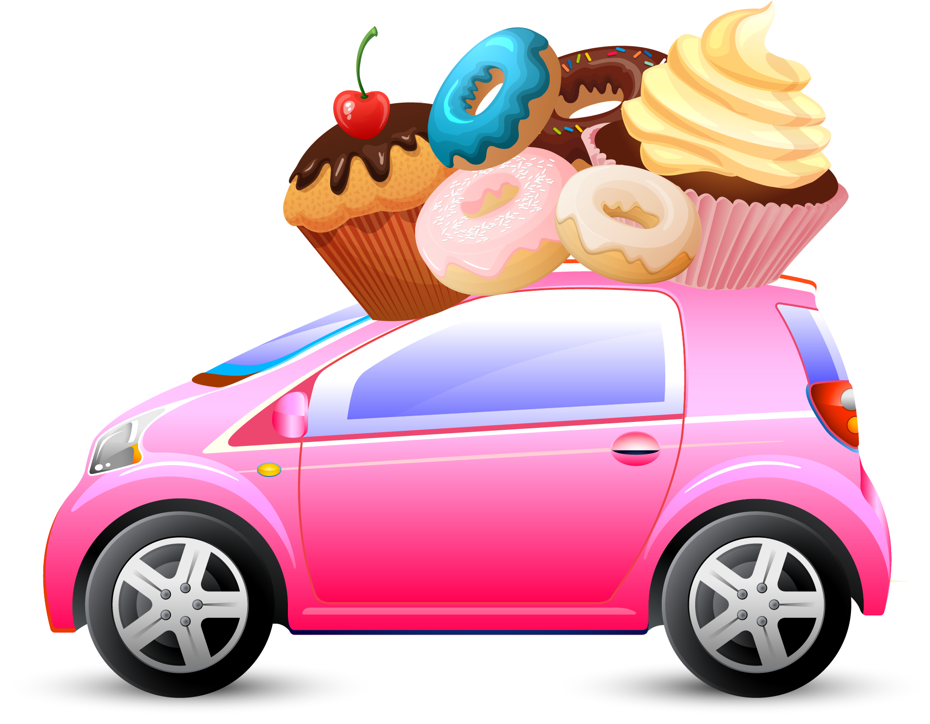 Electric Car Topped With Desserts PNG image