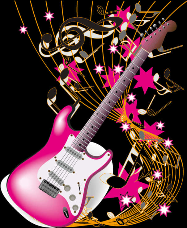 Electric Guitarand Musical Notes Graphic PNG image