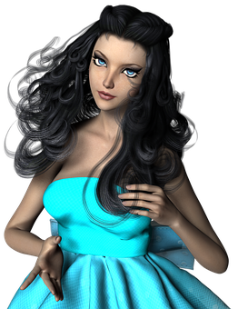 Elegant Animated Womanin Blue Dress PNG image