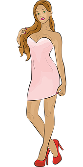 Elegant Animated Womanin Pink Dress PNG image