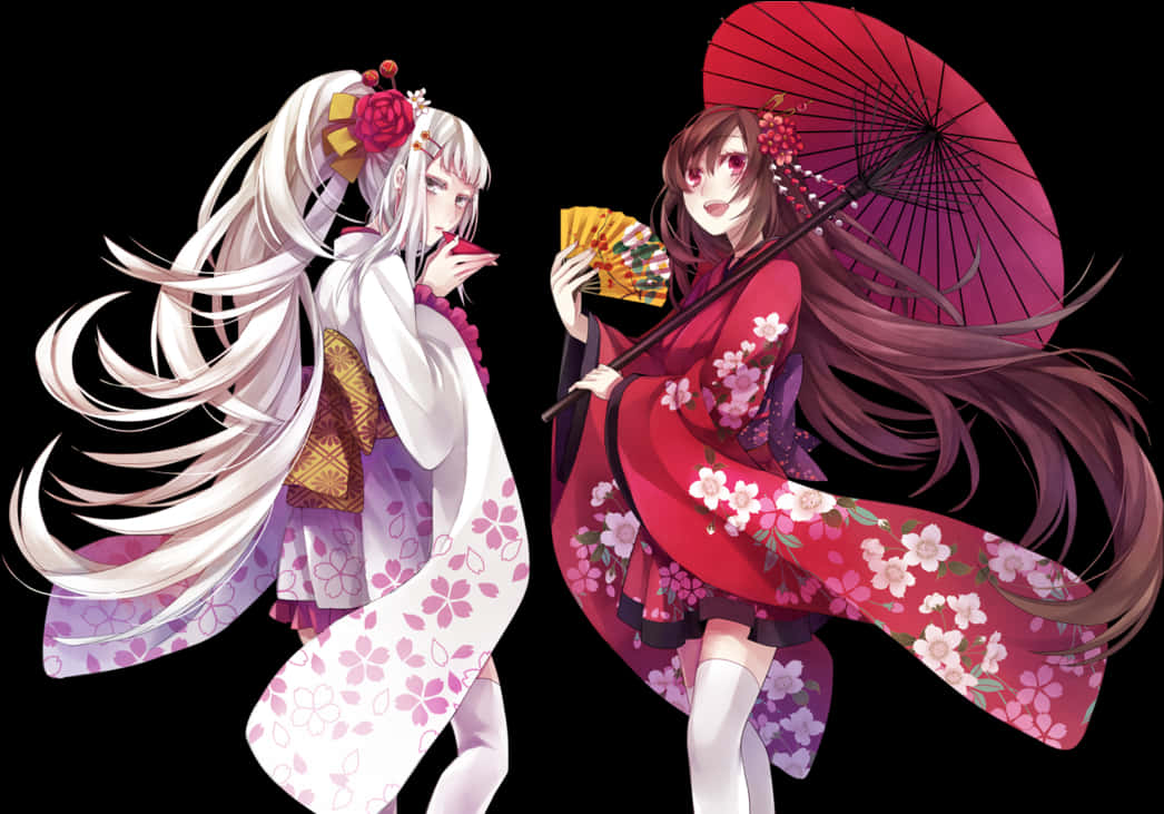 Elegant_ Anime_ Yukata_ Duo PNG image