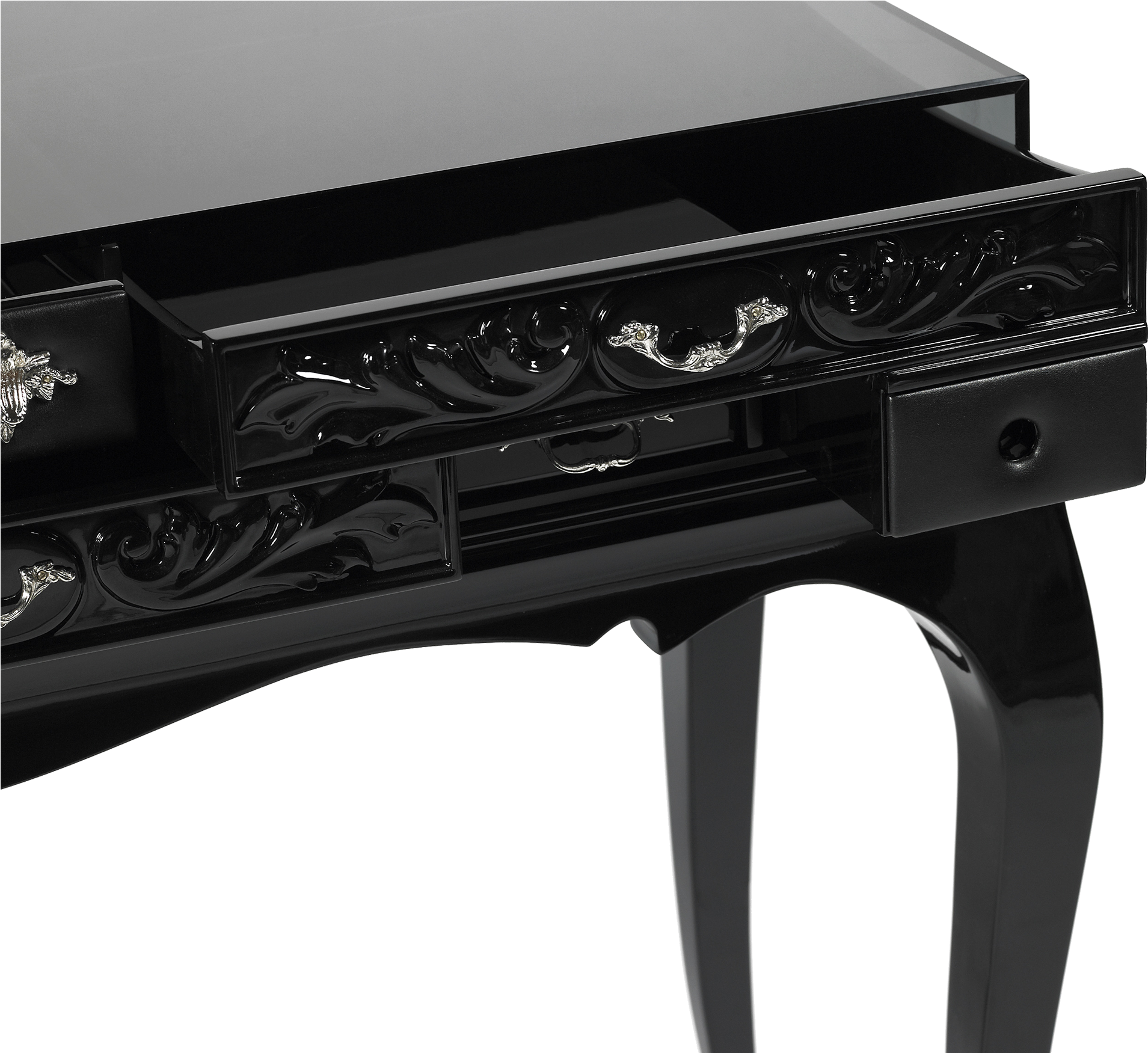 Elegant Black Dressing Table Drawer Detail PNG image