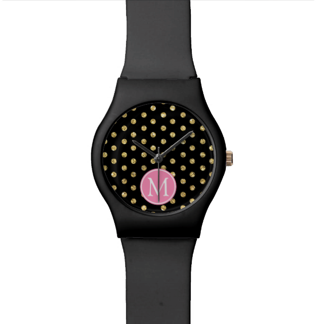 Elegant Black Gold Dot Wristwatch PNG image