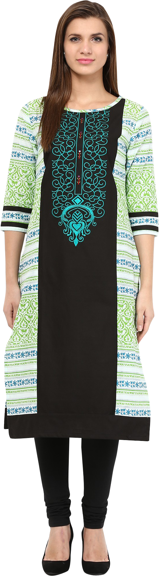 Elegant Black Green Embroidered Kurti PNG image