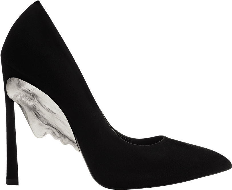 Elegant Black High Heel With Marble Effect PNG image