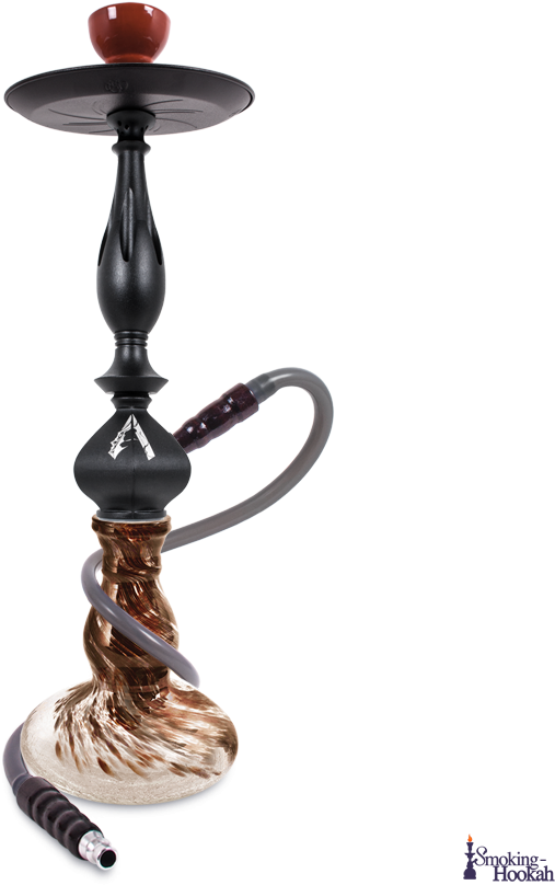 Elegant Black Hookahwith Brown Glass Base PNG image