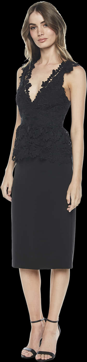 Elegant Black Lace Cocktail Dress PNG image