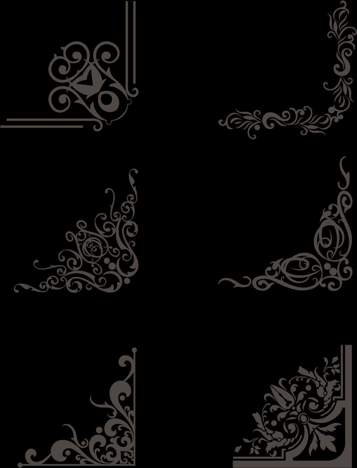 Elegant Black Lace Corner Designs PNG image