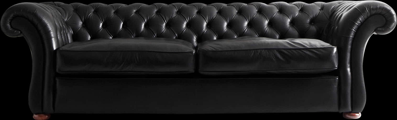 Elegant Black Leather Chesterfield Sofa PNG image