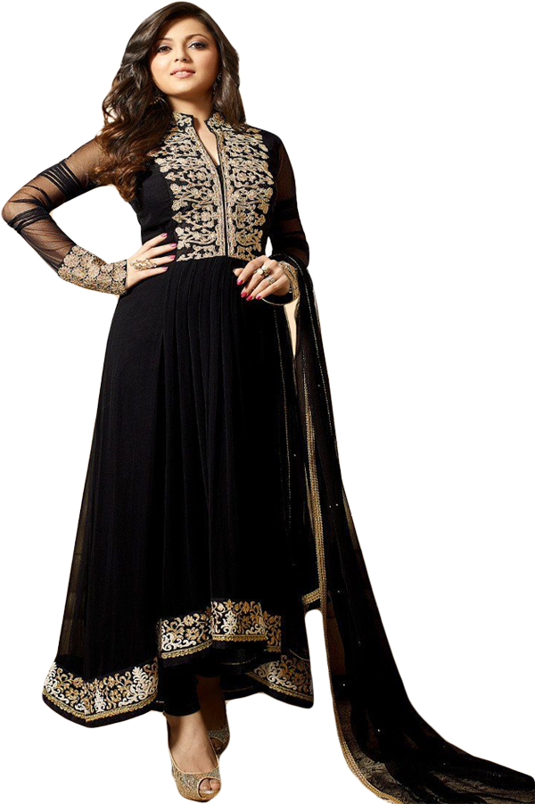 Elegant Black Salwar Suitwith Embroidery PNG image