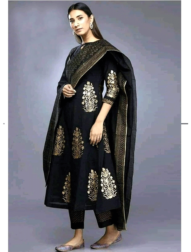 Elegant Black Salwar Suitwith Gold Embroidery PNG image