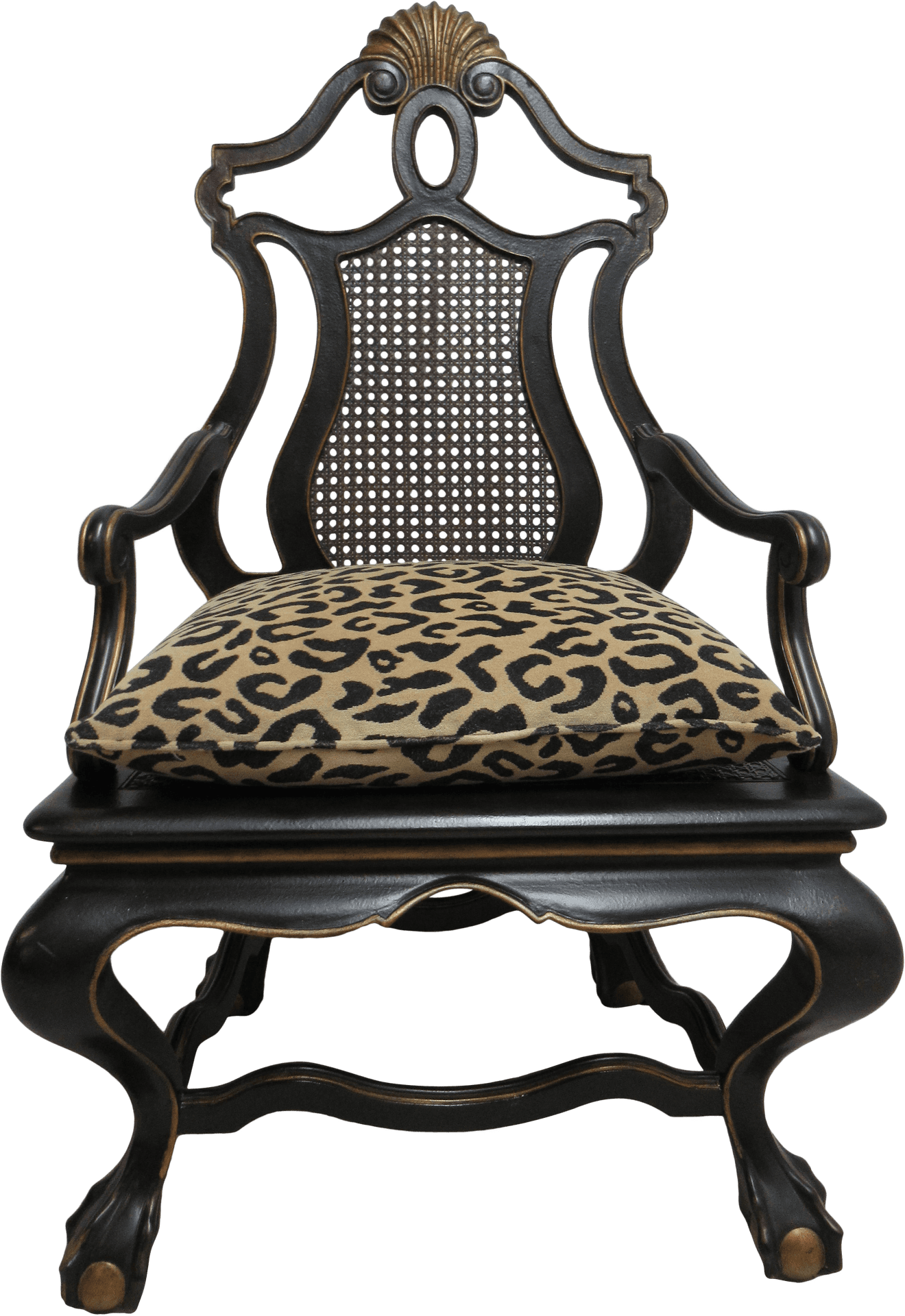Elegant Black Throne Chair Leopard Print PNG image