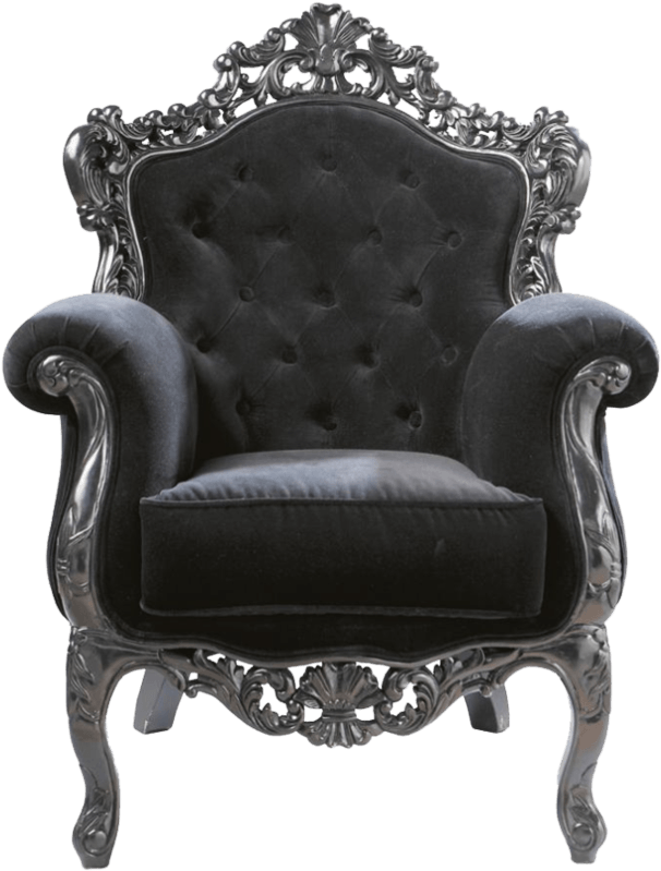 Elegant Black Velvet King Chair PNG image