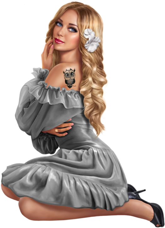 Elegant Blonde Woman Floral Tattoo PNG image