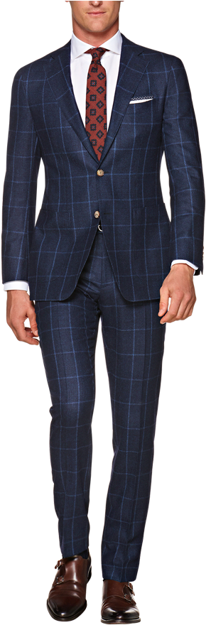 Elegant Blue Checked Suit PNG image