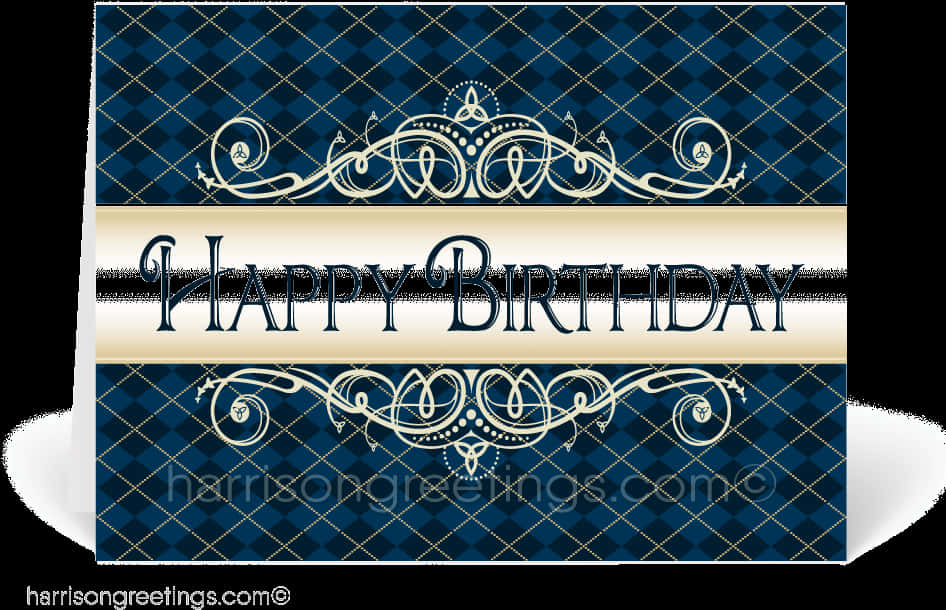 Elegant Blue Plaid Birthday Card Design PNG image
