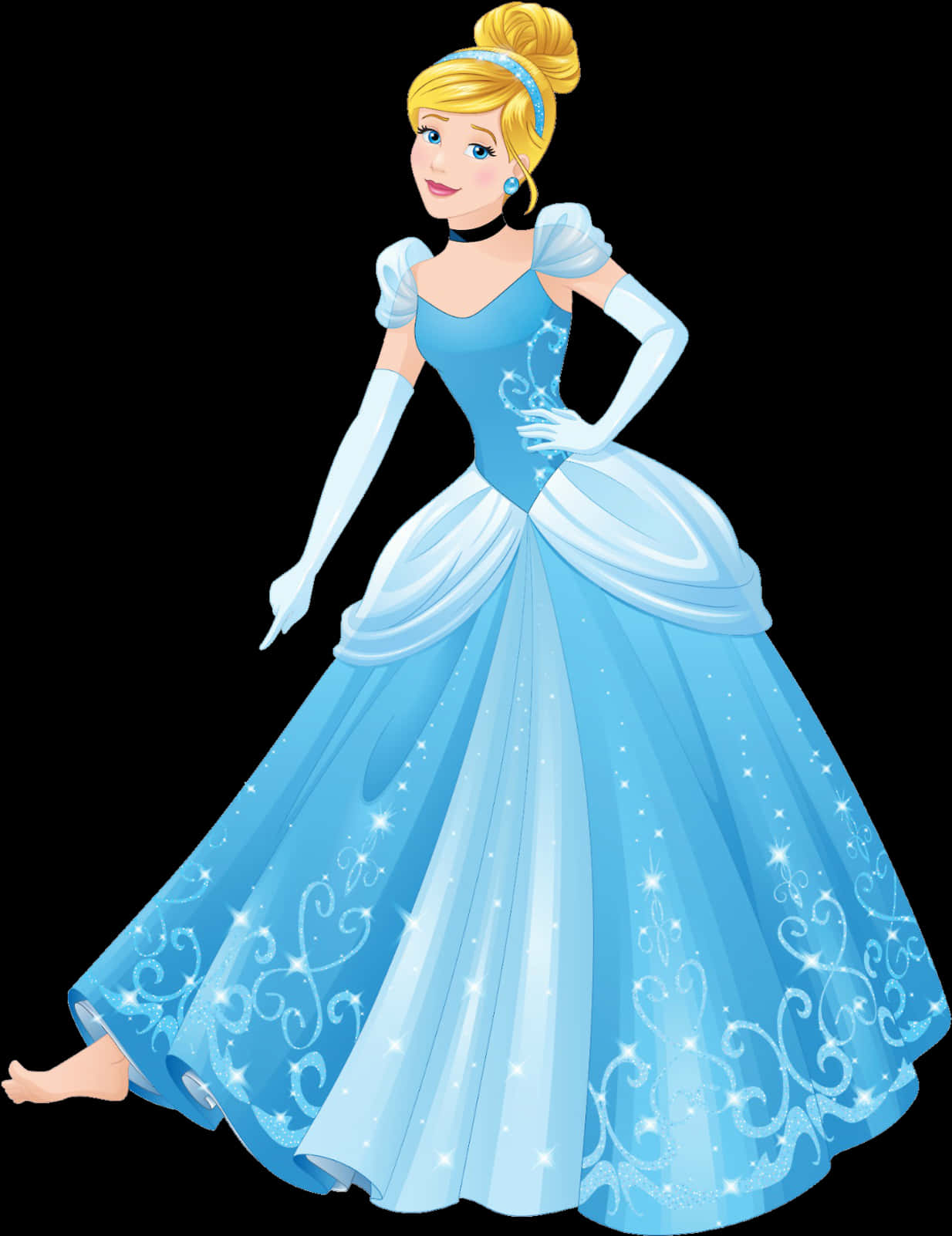 Elegant Blue Princess Gown PNG image