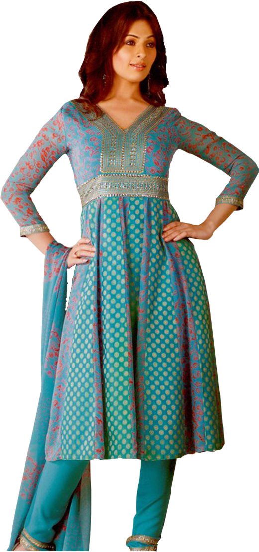 Elegant Blue Salwar Suit Model Pose PNG image