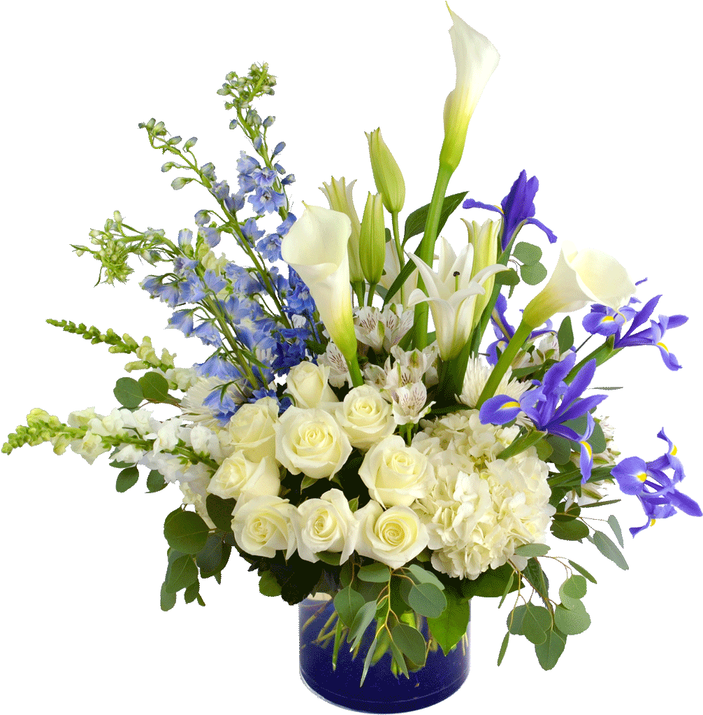 Elegant Blueand White Birthday Bouquet PNG image