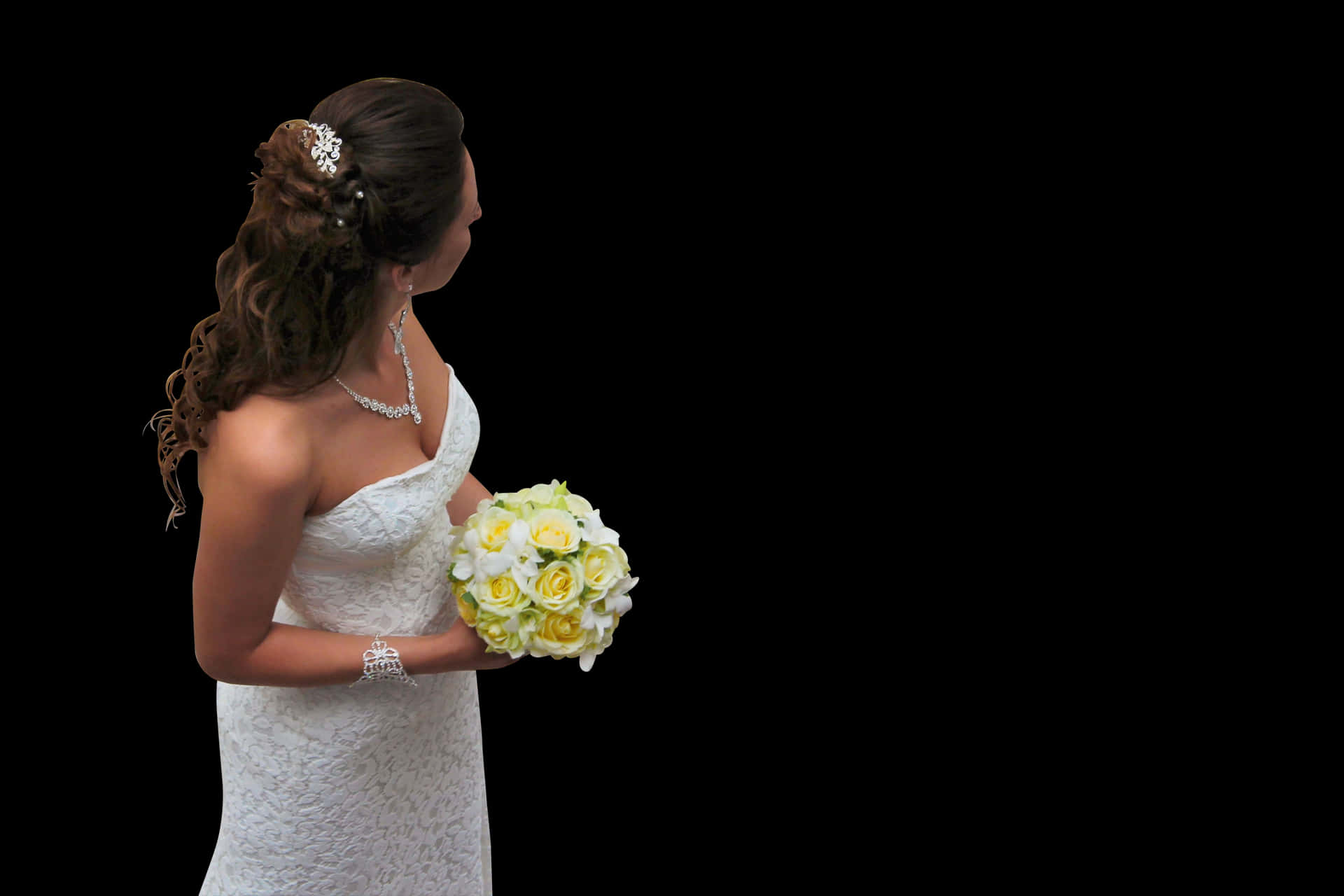 Elegant Bride Profile With Bouquet PNG image