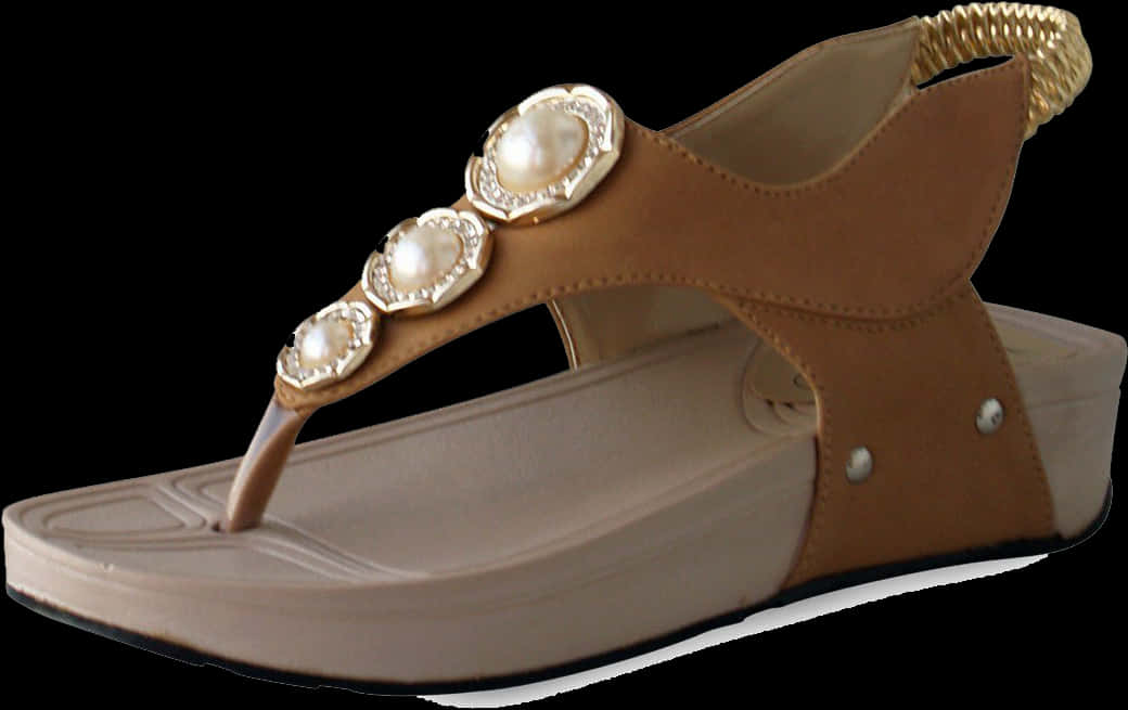 Elegant Brown Ladies Chappalwith Pearls PNG image