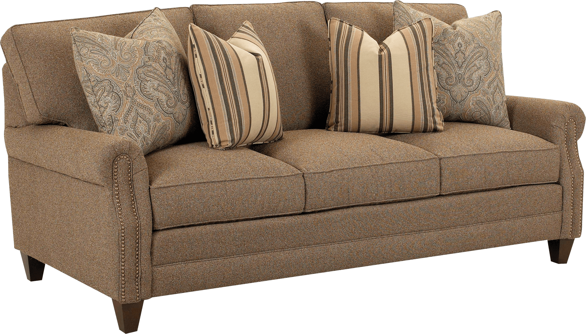 Elegant Brown Sofawith Pillows.png PNG image