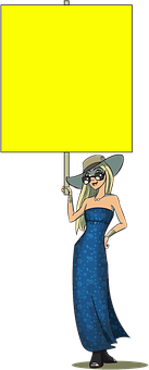 Elegant Cartoon Woman Holding Sign PNG image