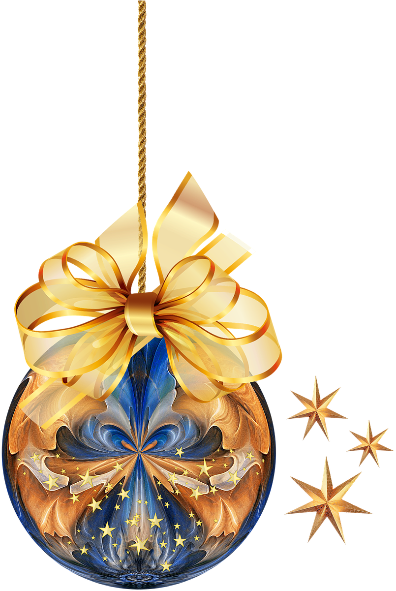 Elegant Christmas Ballwith Golden Ribbonand Stars.png PNG image