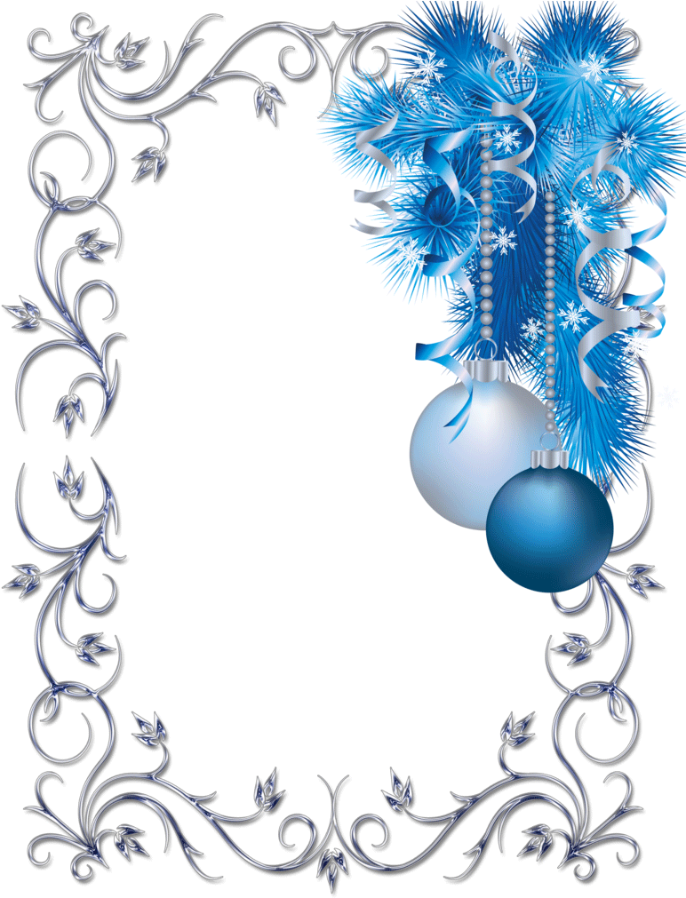 Elegant Christmas Framewith Blue Ornaments PNG image