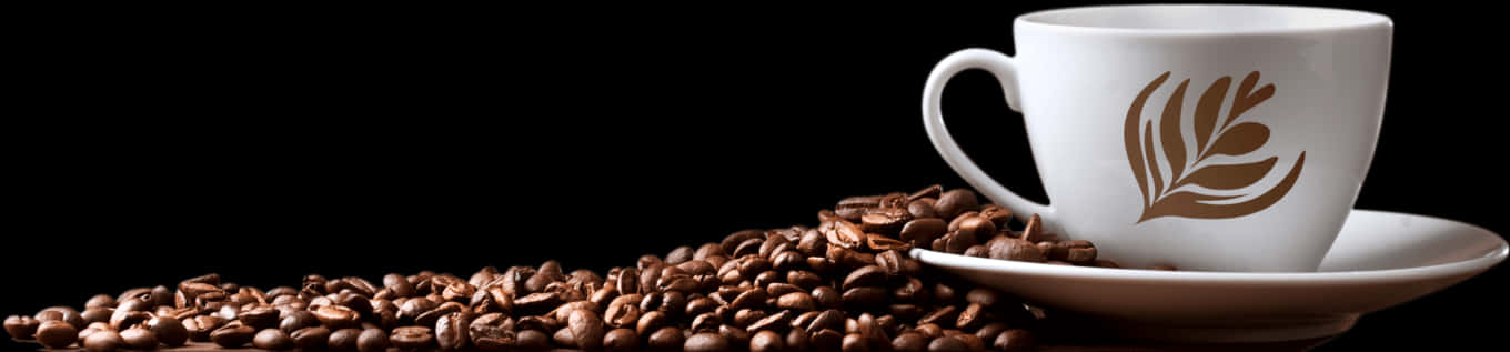 Elegant Coffee Cupand Beans PNG image