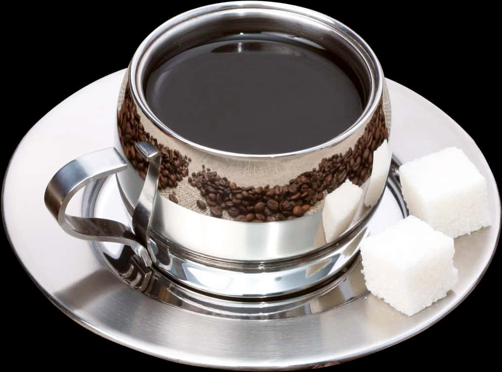 Elegant Coffee Cupand Saucerwith Sugar Cubes PNG image