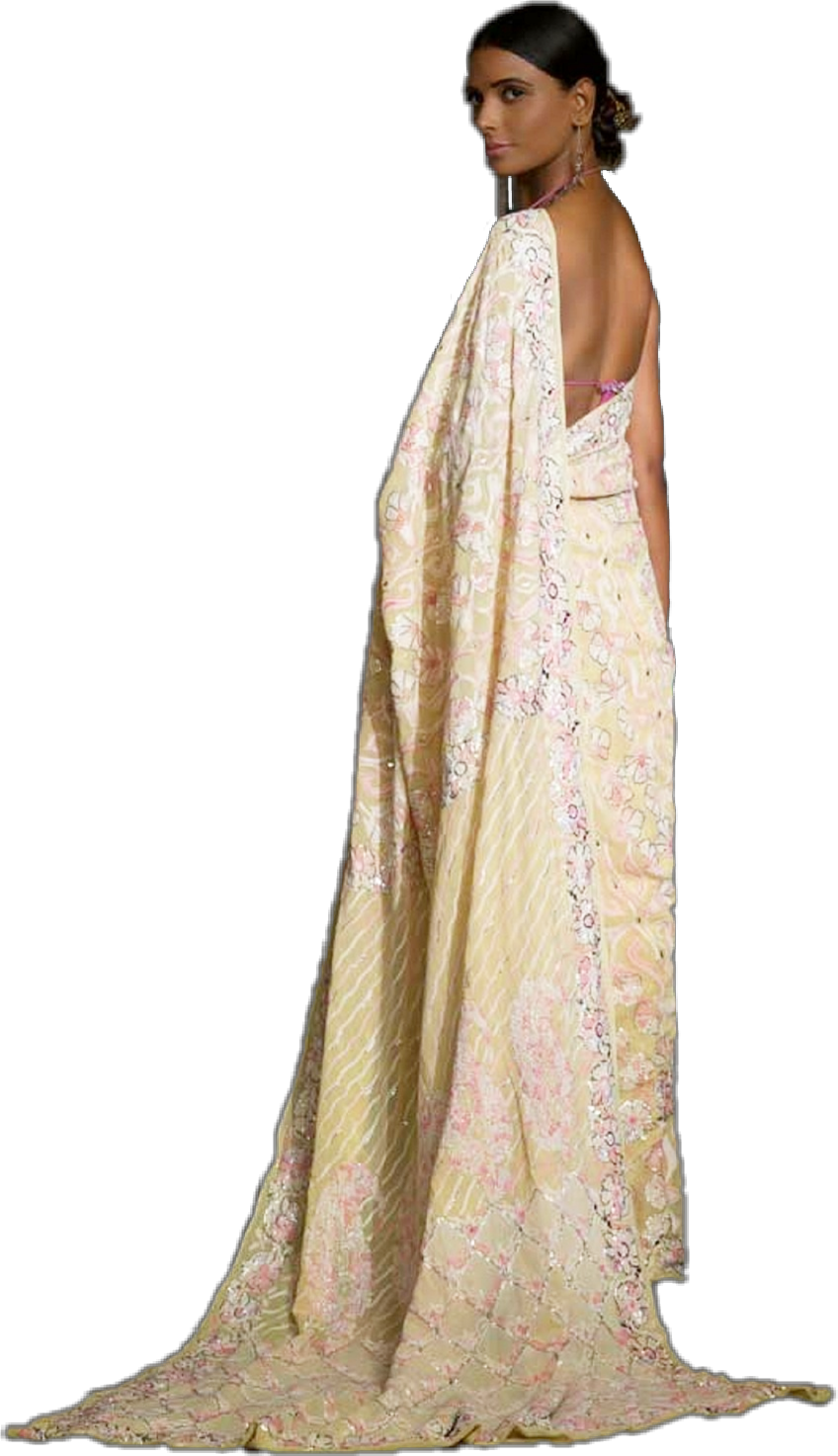 Elegant Cream Saree Model PNG image
